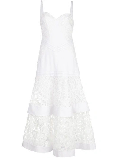 Alexis Harlowe Tiered-lace Sleeveless Dress In White