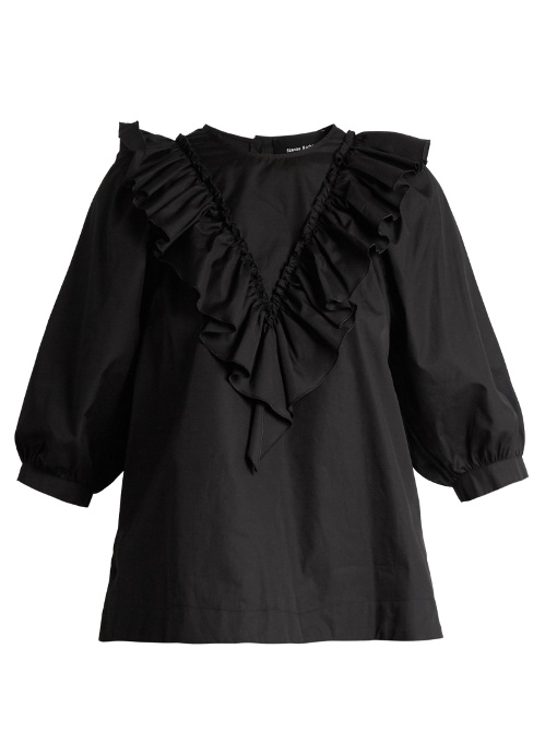Simone Rocha Ruffle-trimmed Cotton-poplin Top In Black | ModeSens