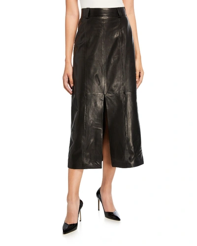 Carmen March Leather Slit-front Skirt In Black