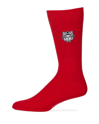 Kenzo Men's Tiger-embroidered Socks In Red