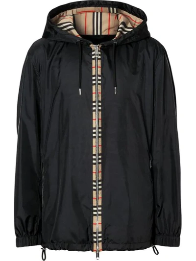 Burberry Everton Icon Stripe Nylon Hooded Jacket In Black