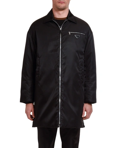 Prada Men's Nylon Raincoat With Two-zip Front In Black