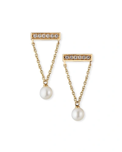 Sydney Evan 14k Diamond Bar & Pearl Earrings In Gold