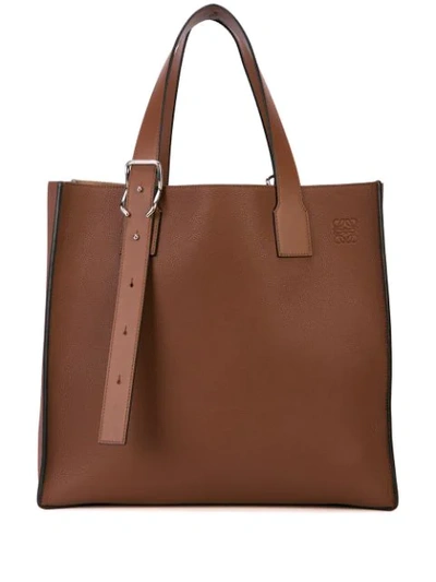 Loewe Buckle Leather Tote Bag In Brown
