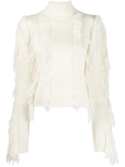 David Koma Fringed Wool-blend Sweater In White