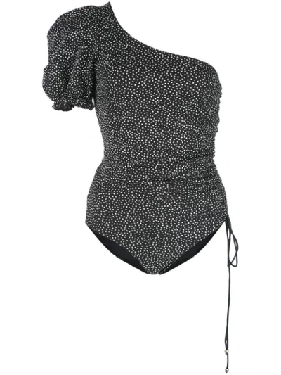 Jonathan Simkhai Printed One-shoulder Swimsuit In Black
