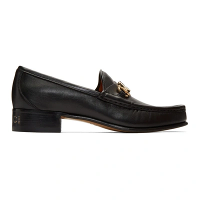 Gucci Black Leather Logo Loafers In Black