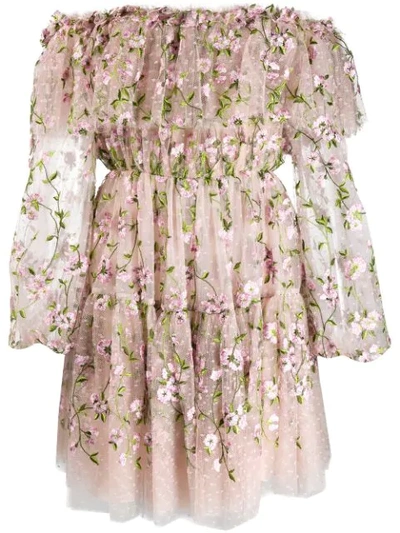 Giambattista Valli Floral-embroidery Off-the-shoulder Silk And Cotton-blend Mini Dress