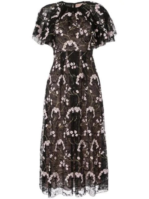 floral midi dress with embroidered overlay