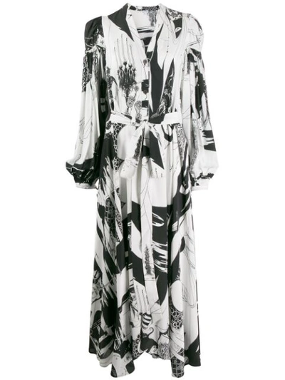 Loewe Salome Asymmetric Printed Crepe Maxi Shirt Dress In Black/white