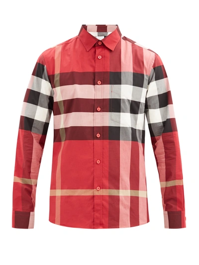 Burberry Somerton Nova-check Cotton-blend Poplin Shirt In Red