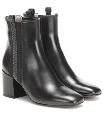 Brunello Cucinelli Bead-embellished Leather And Cashmere Chelsea Boots In Black