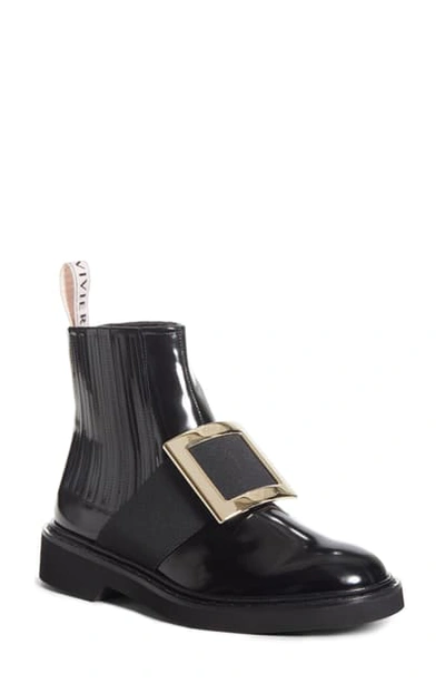 Roger Vivier Viv Ranger Embellished Patent-leather Chelsea Boots In Black