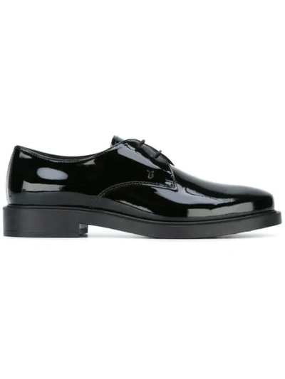 Tod's Gomma Patent Leather Derby Shoes In Black