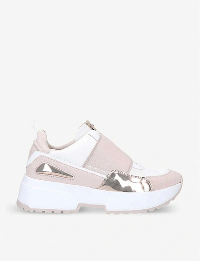 Michael Michael Kors Cosmo Panelled Leather And Suede Trainers In Pale Pink
