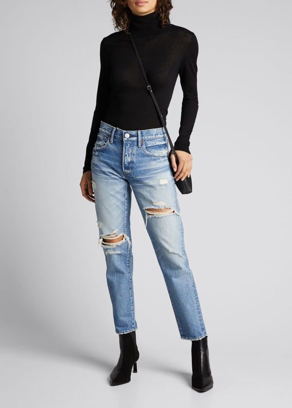 Moussy Vintage Bowie Tapered Distressed Jeans In Blu | ModeSens