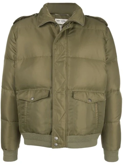 Saint Laurent Zip-up Short Puffer Jacket In Green