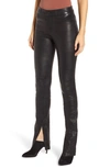 Paige Constance Split-front Leather Skinny Pants In Black