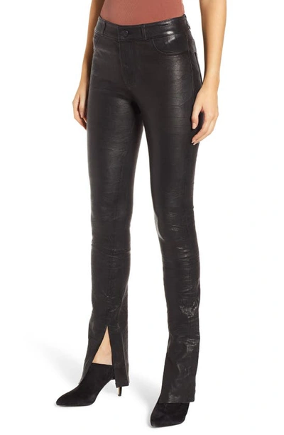 Paige Constance Split-front Leather Skinny Pants In Black