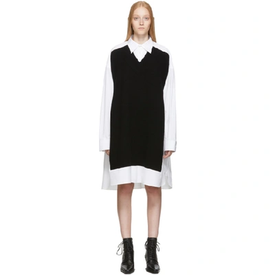 Maison Margiela Maison Rib Sweater Panel Poplin Tunic Shirt In 100 White