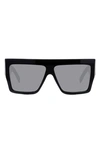 Celine Unisex Polarized Flat Top Square Sunglasses, 57mm In Shiny Black/smoke