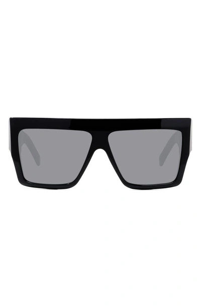 Celine Unisex Polarized Flat Top Square Sunglasses, 57mm In Shiny Black/smoke