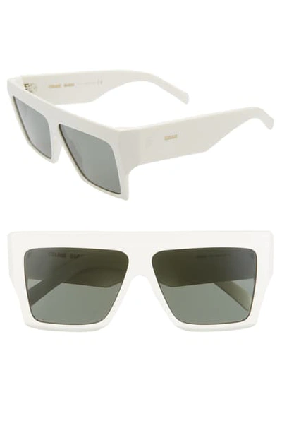 Celine Chunky Rectangle Acetate Sunglasses In White/ Green