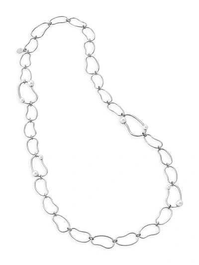 Majorica 5-8mm Organic Man-made Pearl & Silvertone Link Long Necklace