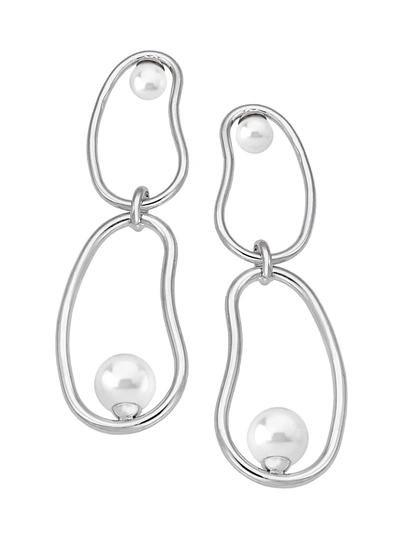 Majorica 5-8mm Organic Man-made Pearl & Silvertone Chain Link Drop Earrings