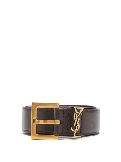 Saint Laurent Women's Goldtone Logo Leather Belt In Moka Brown