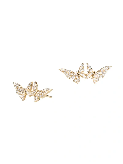 Lana Girl Women's 14k Yellow Gold & Diamond Double Butterfly Stud Earrings