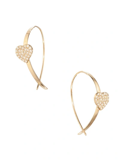 Lana Girl Women's 14k Yellow Gold & Diamond Heart Upside Down Hoop Earrings