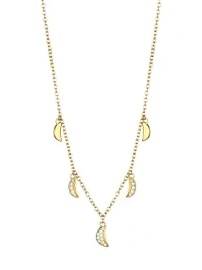 Celara 14k Yellow Gold Diamond Crescent Moon Charm Necklace