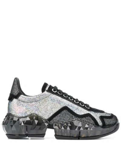 Jimmy Choo Diamond/f Multi Hologram Leather Low Top Trainers In Black
