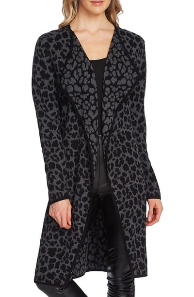 Vince Camuto Cheetah Open Front Maxi Cardigan In Rich Black