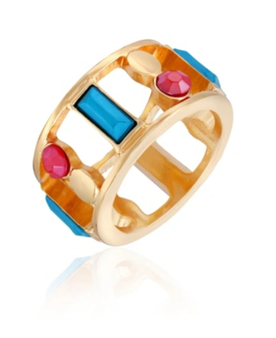 Nanette Lepore Band Ring In Gold-tone, Turquoise, Coral