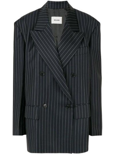 We11 Done Striped Double Breasted Blazer In Black