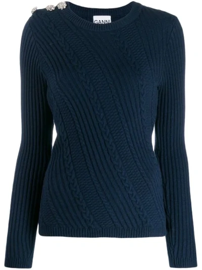 Ganni Cable Knit Jumper In Blue