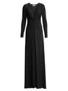 Halston V-neck Ruched Jersey Gown In Black