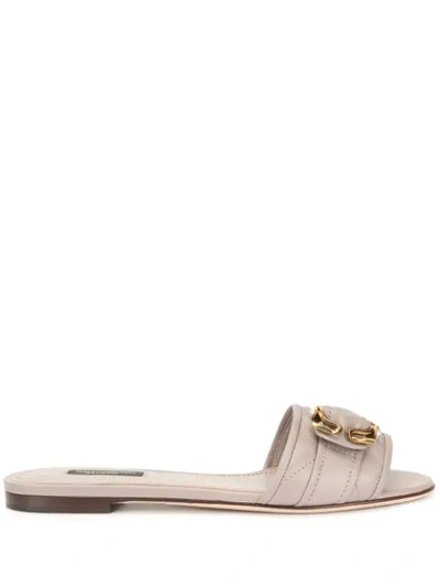 Dolce & Gabbana Buckle-embellished Quilted Leather Slides In Grey