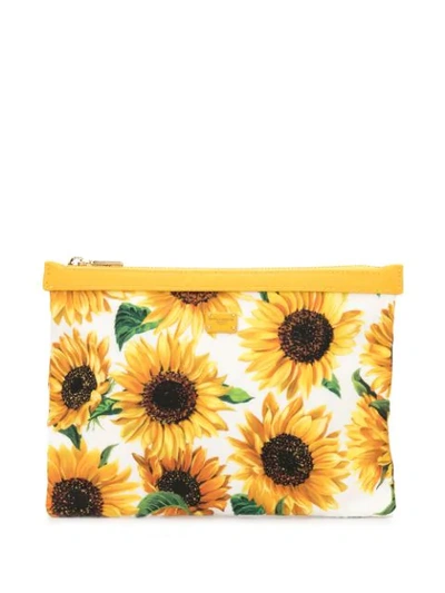 Dolce & Gabbana Flat Sunflower Wallet In White