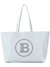 Balmain Perforated Monogram Tote Bag In 9ac Gris Bleau