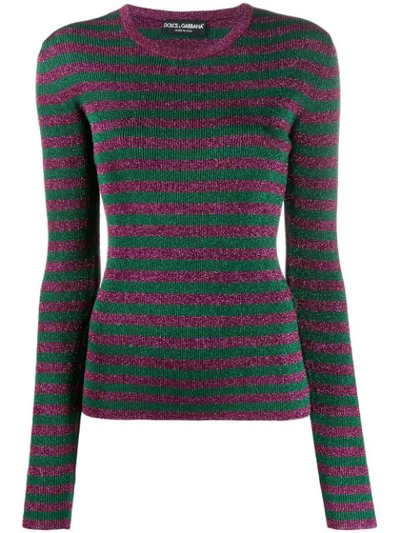 Dolce & Gabbana Glitter-effect Striped Knit Top In Green