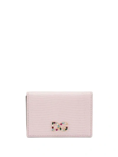 Dolce & Gabbana Dauphine Embellished Logo Cardholder In Pink