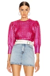Msgm Metallic Coated Wool-blend Cable Knit Sweater In Fuscia Red