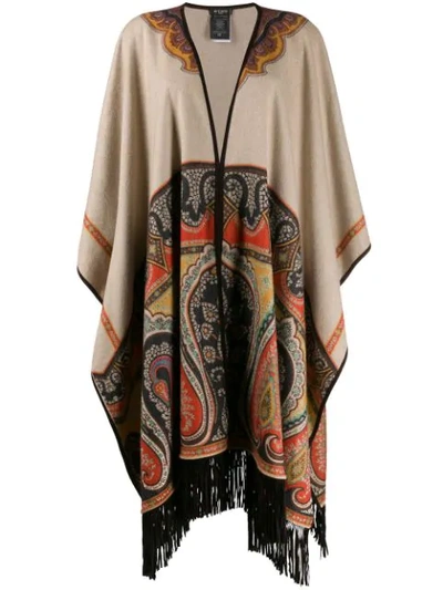 Etro Suede-trimmed Paisley Cashmere Cape In 0800
