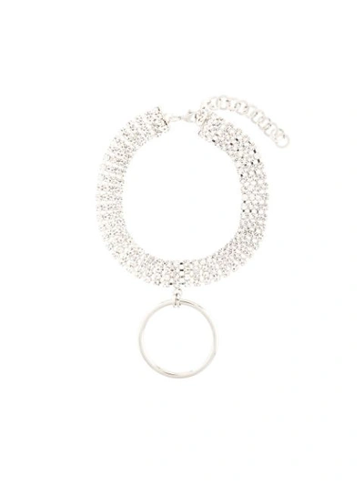 Alessandra Rich Crystal Ring-pendant Choker In 014 Silver