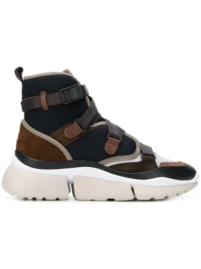 Chloé Brown Sonnie Chunky Strap High Top Sneakers In Blue