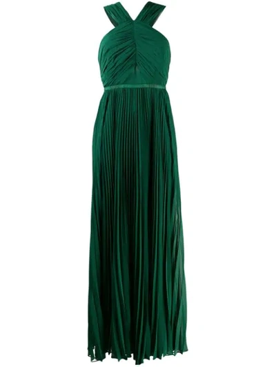 Self-portrait Pleated Halter Neck Gown In Green