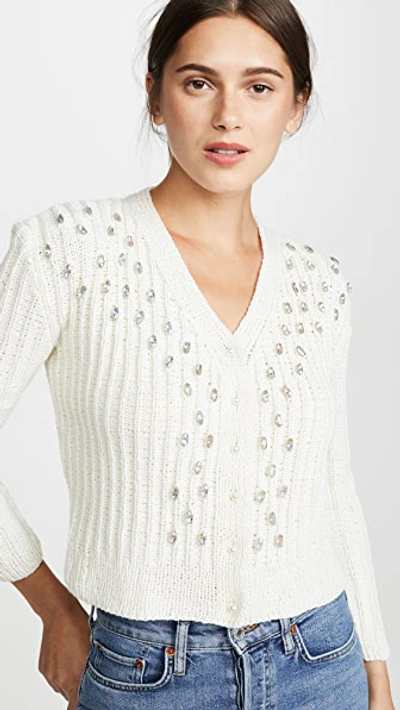 Michaela Buerger Hand Knit Crystal Cashmere Cardigan In White